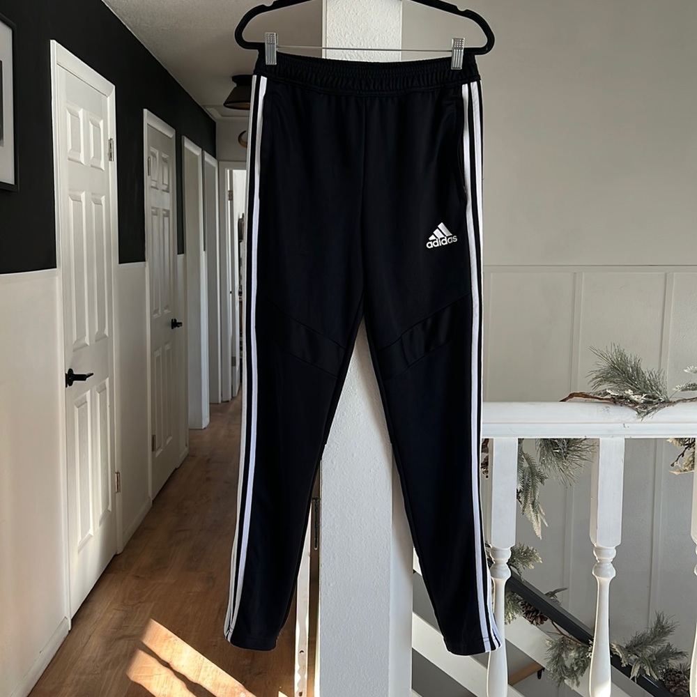 adidas black track joggers with zipper ankle size large